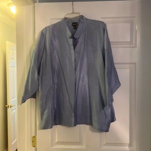 Eileen Fisher! Blue silk, mandarin collar shirt/ jacket